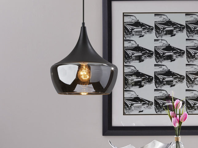 Gnome Smoked Glass Black Metal Pendant Lamp