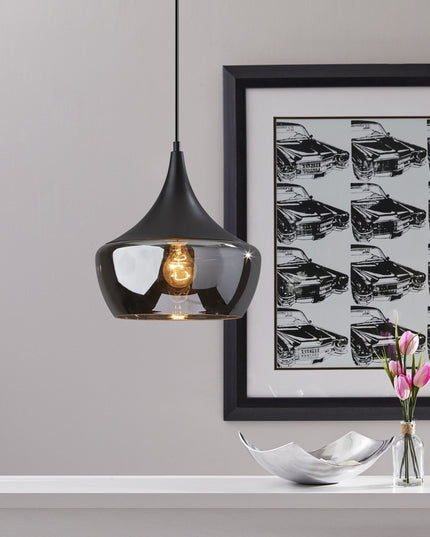 Gnome Smoked Glass Black Metal Pendant Lamp