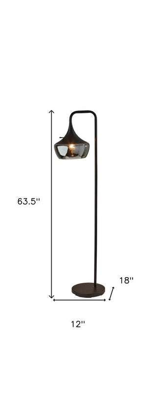 64" Black Task Floor Lamp With Black Glass Bowl Shade