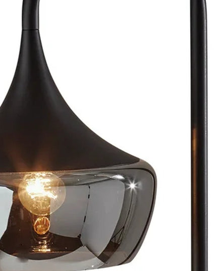 64" Black Task Floor Lamp With Black Glass Bowl Shade