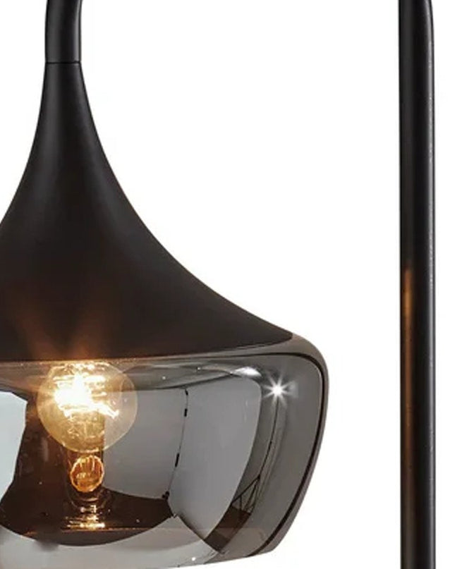 64" Black Task Floor Lamp With Black Glass Bowl Shade