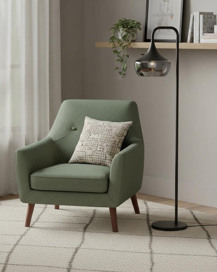 64" Black Task Floor Lamp With Black Glass Bowl Shade