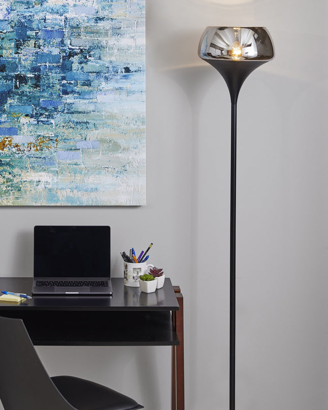 70" Black With Black Glass Shade