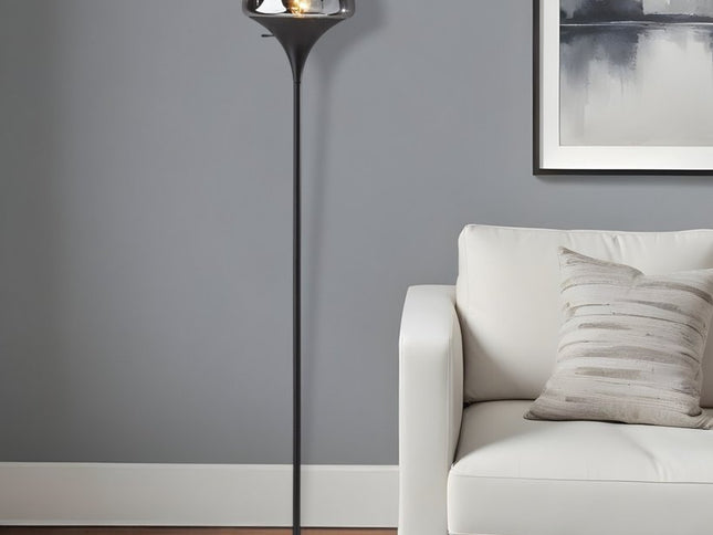 70" Black With Black Glass Shade