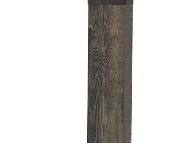 62" Black Wood And Metal Floor Lamp With Light Gray Fabric Drum Shade