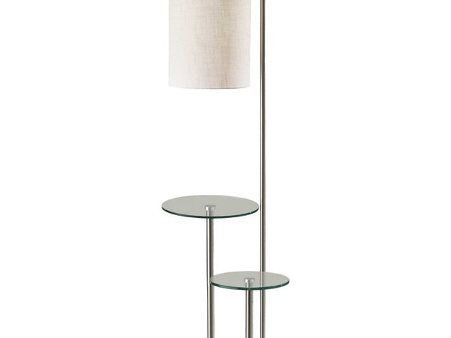 66" Silver Tray Table Floor Lamp With White Fabric Drum Shade