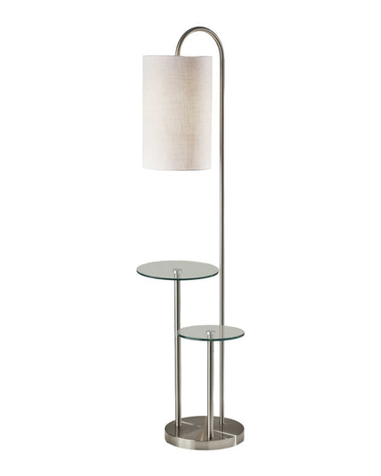 66" Silver Tray Table Floor Lamp With White Fabric Drum Shade