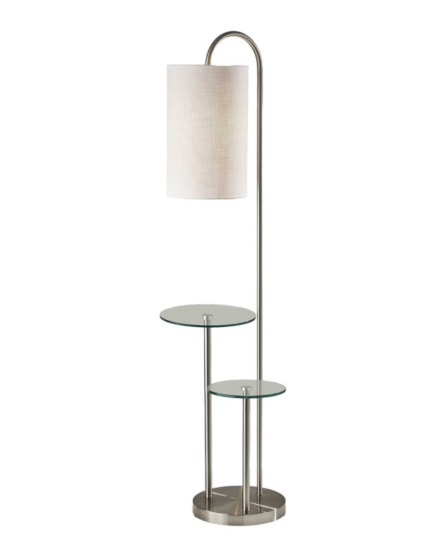 66" Silver Tray Table Floor Lamp With White Fabric Drum Shade