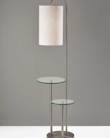 66" Silver Tray Table Floor Lamp With White Fabric Drum Shade