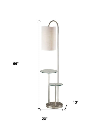 66" Silver Tray Table Floor Lamp With White Fabric Drum Shade