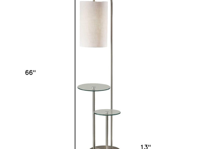 66" Silver Tray Table Floor Lamp With White Fabric Drum Shade
