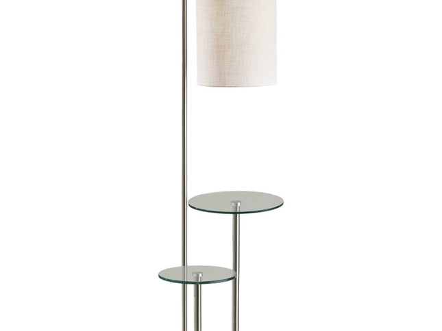 66" Silver Tray Table Floor Lamp With White Fabric Drum Shade