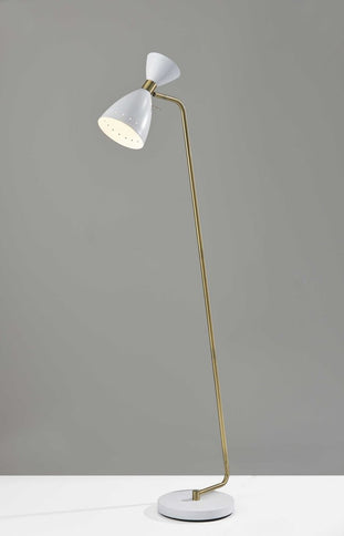 59" Gold And White Task Floor Lamp With White Metal Cone Shade