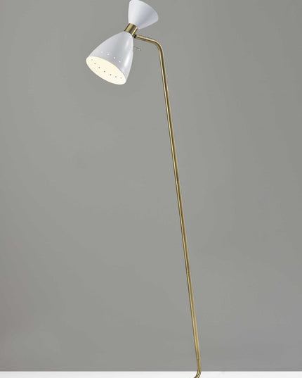 59" Gold And White Task Floor Lamp With White Metal Cone Shade