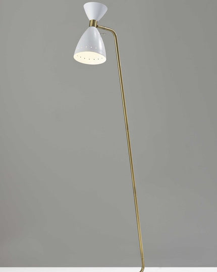 59" Gold And White Task Floor Lamp With White Metal Cone Shade
