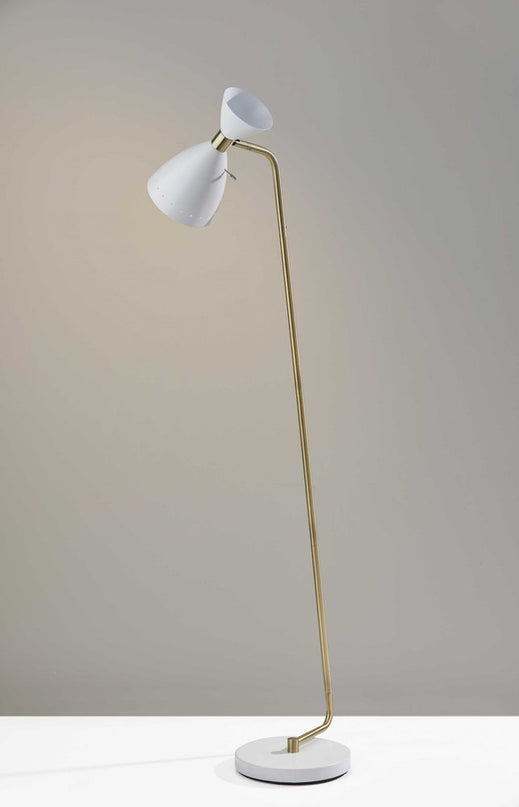 59" Gold And White Task Floor Lamp With White Metal Cone Shade