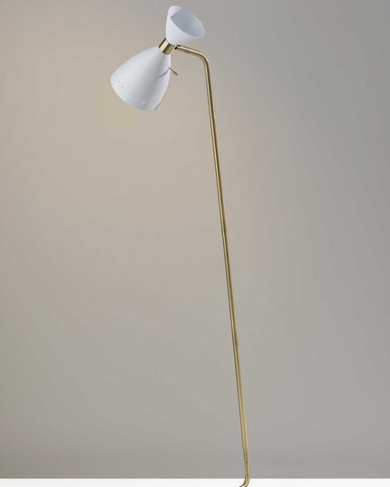 59" Gold And White Task Floor Lamp With White Metal Cone Shade