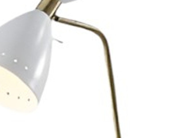59" Gold And White Task Floor Lamp With White Metal Cone Shade
