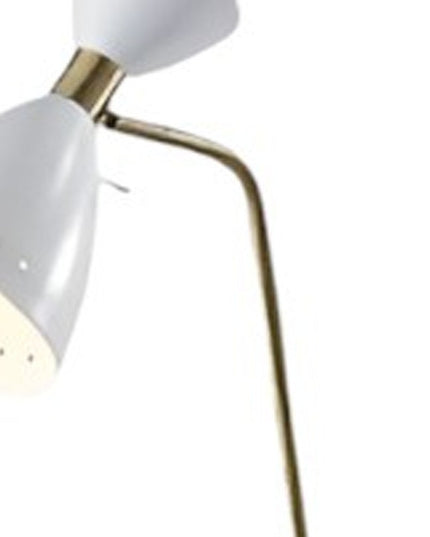 59" Gold And White Task Floor Lamp With White Metal Cone Shade