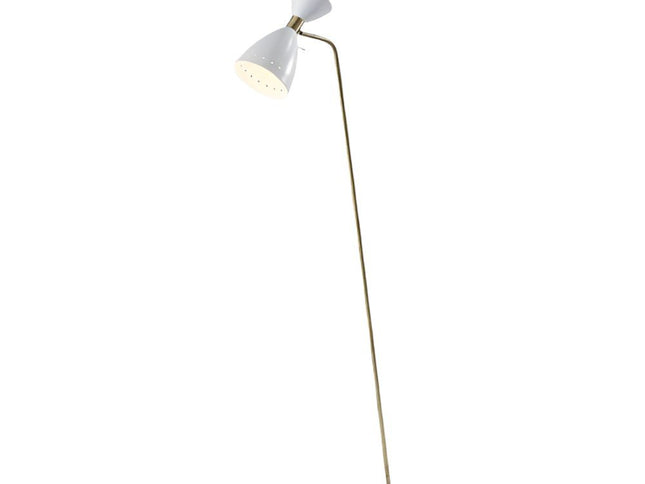 59" Gold And White Task Floor Lamp With White Metal Cone Shade