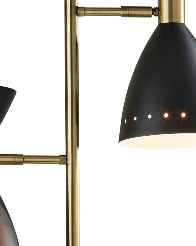 68" Black And Gold Metal Two Light Task Floor Lamp With Black Metal Cone Shade
