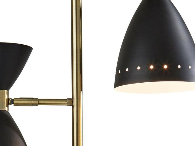 68" Black And Gold Metal Two Light Task Floor Lamp With Black Metal Cone Shade