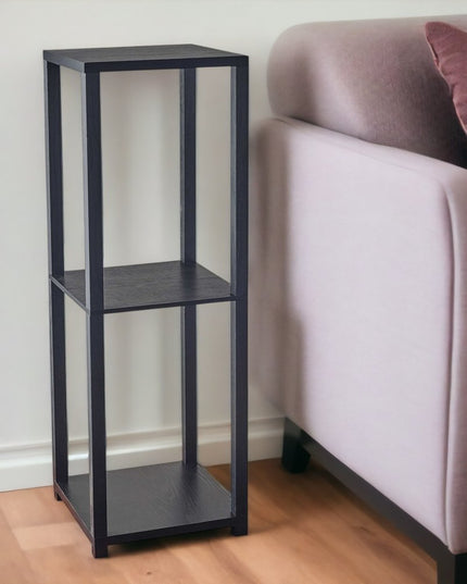 35" Black Solid Wood Square End Table With Two Shelves
