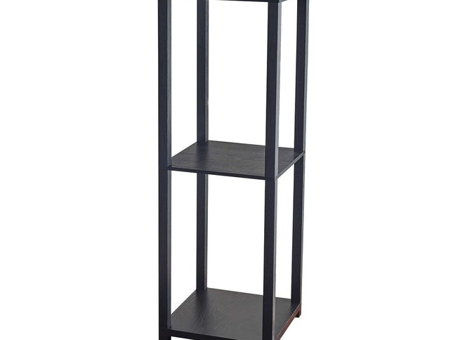 35" Black Solid Wood Square End Table With Two Shelves