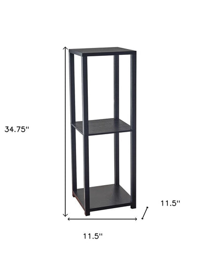 35" Black Solid Wood Square End Table With Two Shelves