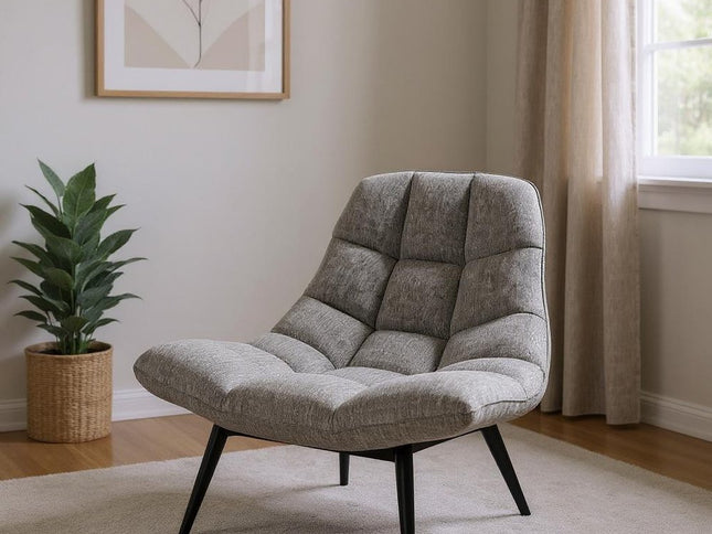 40" Gray and Silver Upholstered Tufted Butterfly Chair