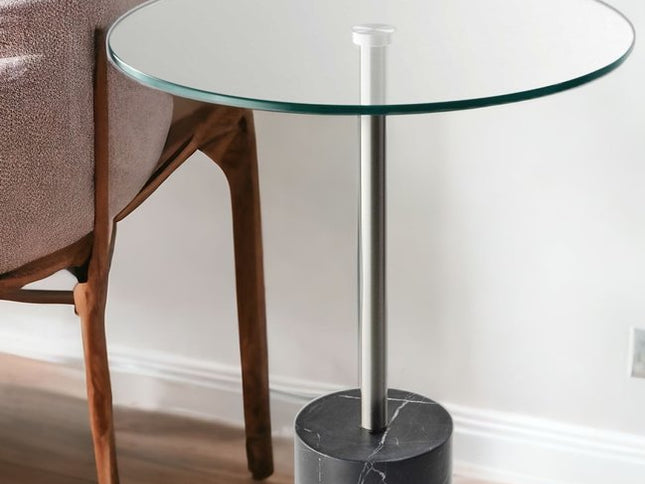 21" Silver And Clear Glass Round End Table