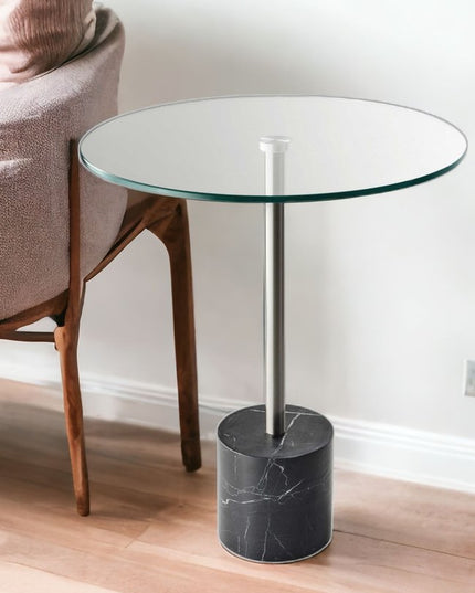 21" Silver And Clear Glass Round End Table