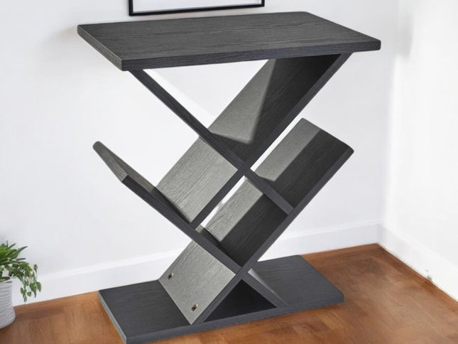 19" Black Solid Wood Pedestal Console Table