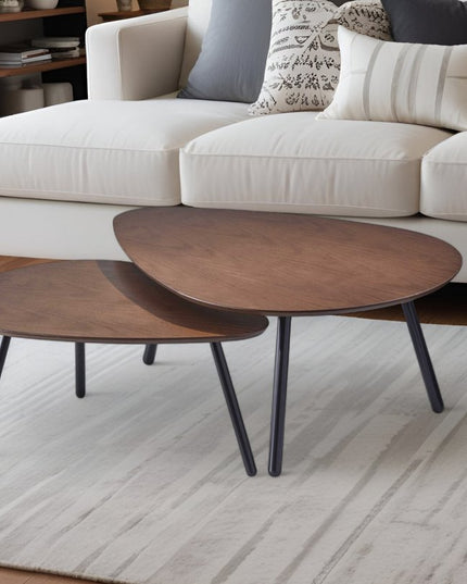 Set of Two Brown And Black Wood And Metal Oval Nested Tables