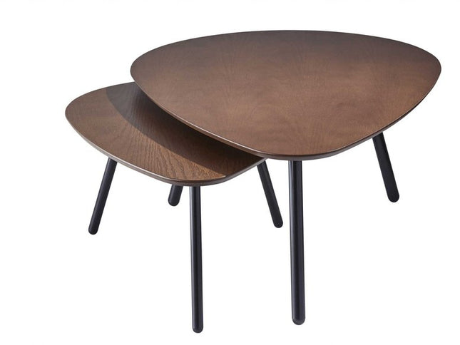Set of Two Brown And Black Wood And Metal Oval Nested Tables
