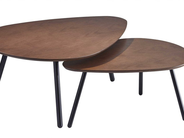 Set of Two Brown And Black Wood And Metal Oval Nested Tables