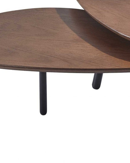 Set of Two Brown And Black Wood And Metal Oval Nested Tables