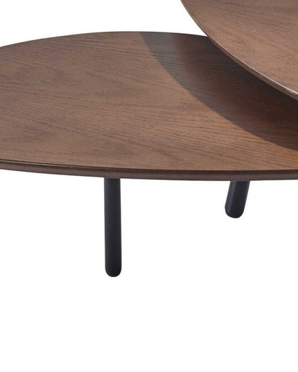 Set of Two Brown And Black Wood And Metal Oval Nested Tables