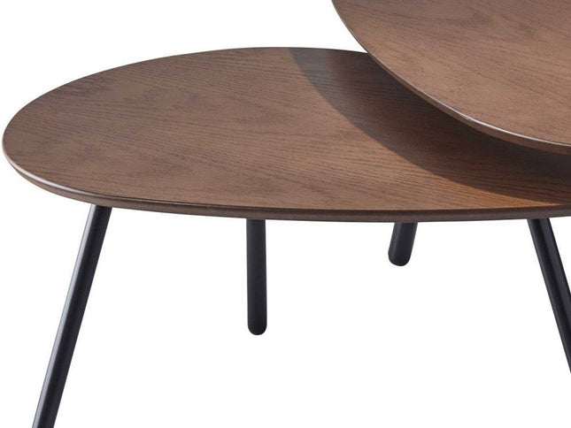 Set of Two Brown And Black Wood And Metal Oval Nested Tables