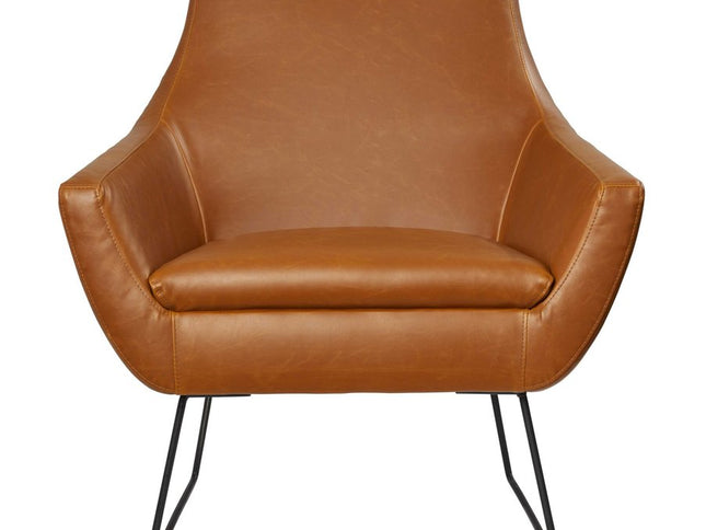 33" Brown and Black Faux Leather Distressed Arm Chair