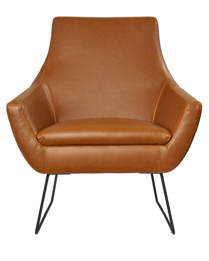 33" Brown and Black Faux Leather Distressed Arm Chair