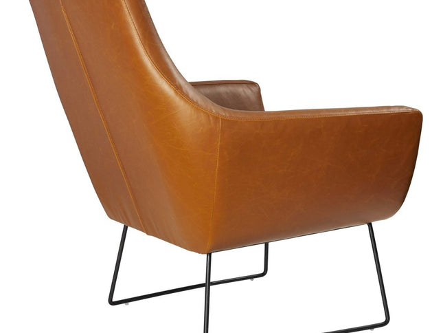 33" Brown and Black Faux Leather Distressed Arm Chair