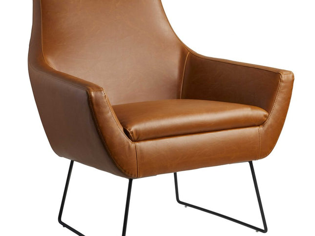 33" Brown and Black Faux Leather Distressed Arm Chair