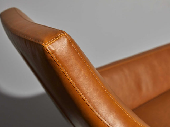 33" Brown and Black Faux Leather Distressed Arm Chair