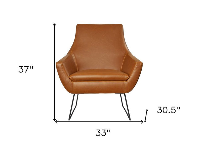 33" Brown and Black Faux Leather Distressed Arm Chair