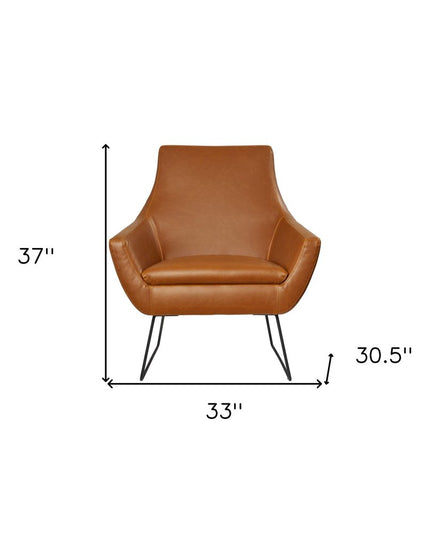 33" Brown and Black Faux Leather Distressed Arm Chair