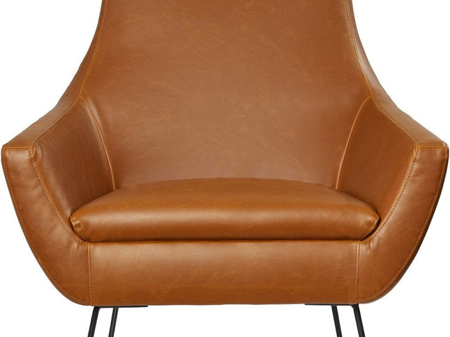 33" Brown and Black Faux Leather Distressed Arm Chair