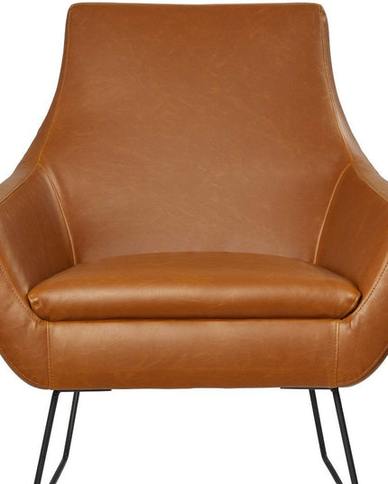 33" Brown and Black Faux Leather Distressed Arm Chair