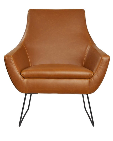 33" Brown and Black Faux Leather Distressed Arm Chair