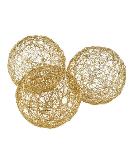Set of Three Gold Wire Five Inch Decorative Orbs